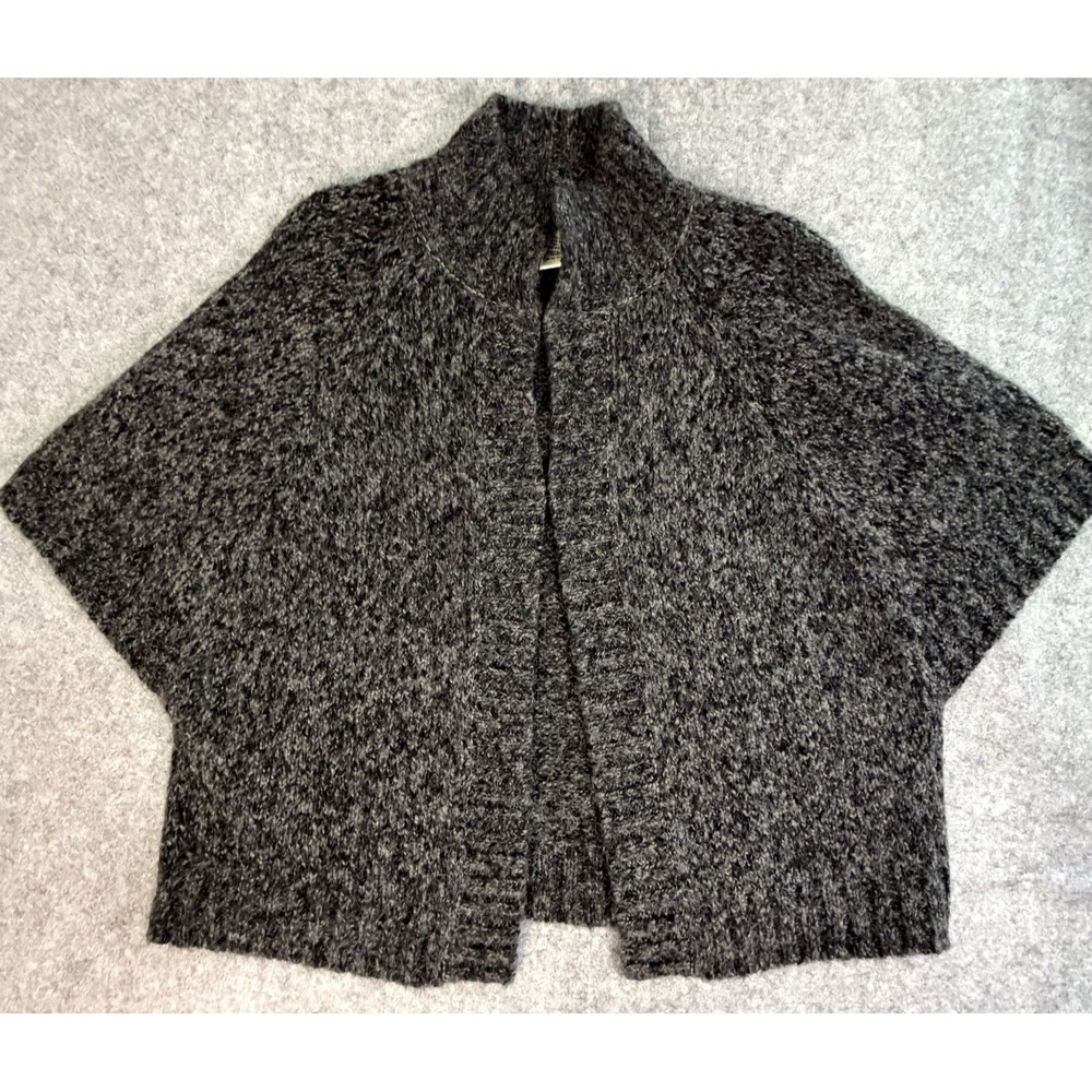 Knit Poncho Cape Cardigan Sweater Hook & Eye Closure Charcoal XL Wool/Alpaca‎ - Picture 3 of 8